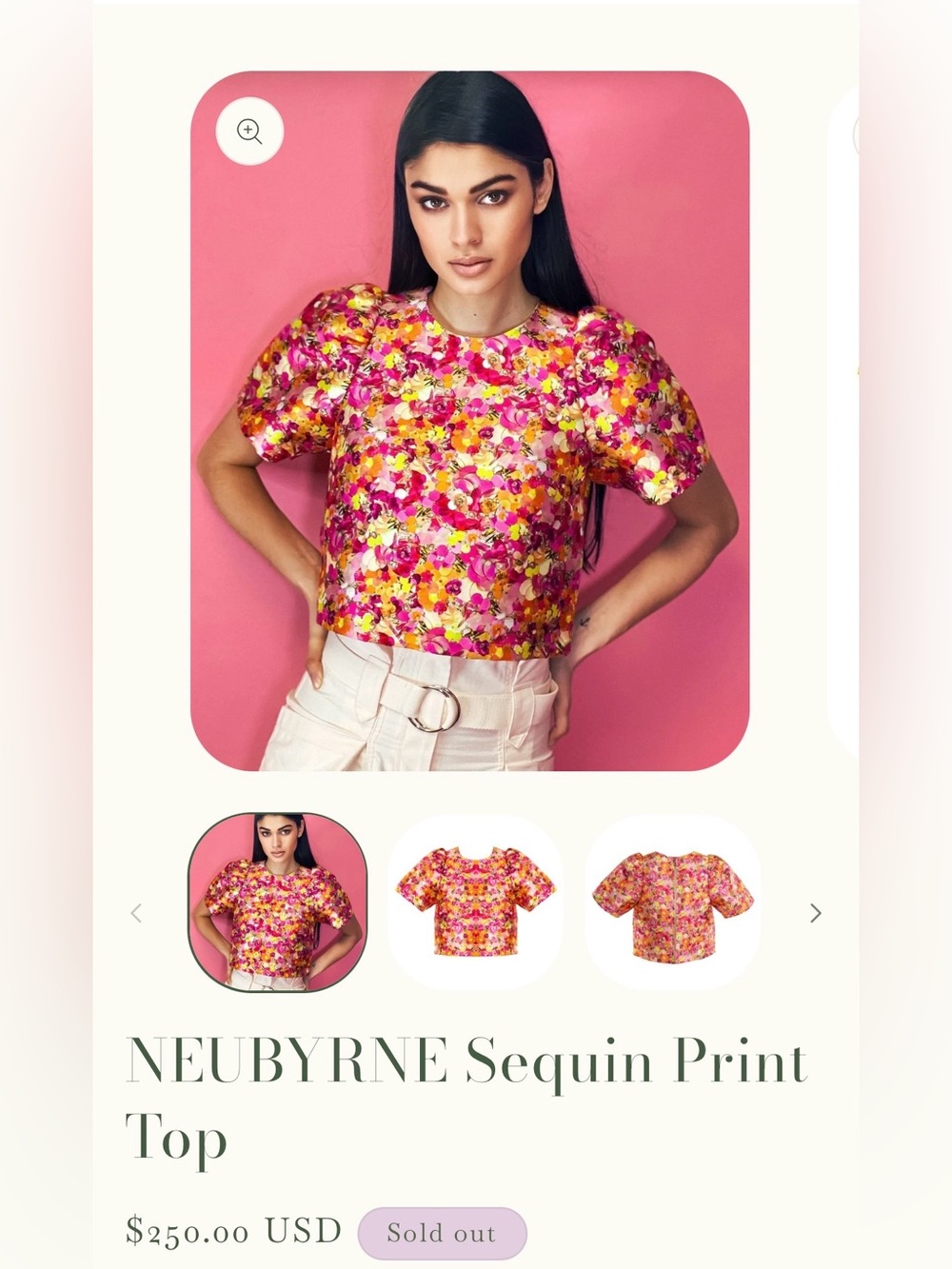 NEUBYRNE Pink Floral Sequin Crop Top